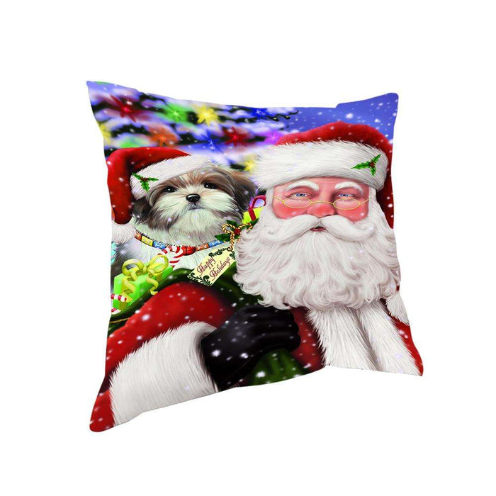 Santa Carrying Malti Tzu Dog and Christmas Presents Pillow PIL71424