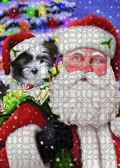 Santa Carrying Malti Tzu Dog and Christmas Presents Puzzle with Photo Tin PUZL81944