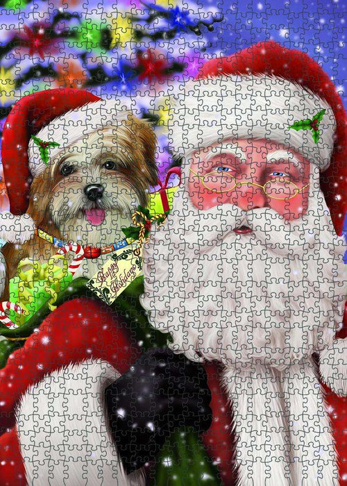 Santa Carrying Malti Tzu Dog and Christmas Presents Puzzle with Photo Tin PUZL81952