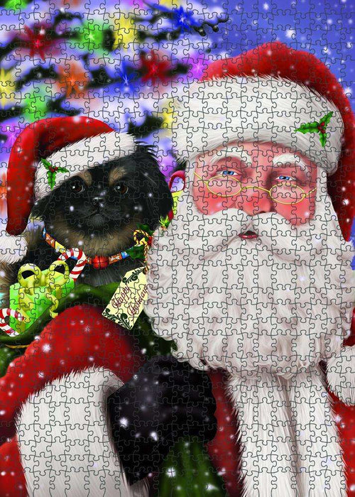 Santa Carrying Pekingese Dog and Christmas Presents Puzzle with Photo Tin PUZL83156