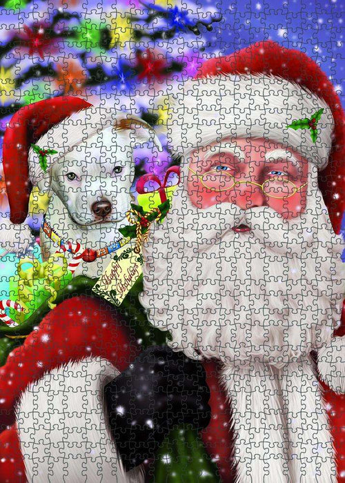 Santa Carrying Pit Bull Dog and Christmas Presents Puzzle with Photo Tin PUZL83160