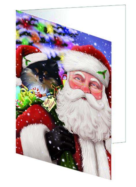 Santa Carrying Pomeranian Dog and Christmas Presents Handmade Artwork Assorted Pets Greeting Cards and Note Cards with Envelopes for All Occasions and Holiday Seasons GCD66041