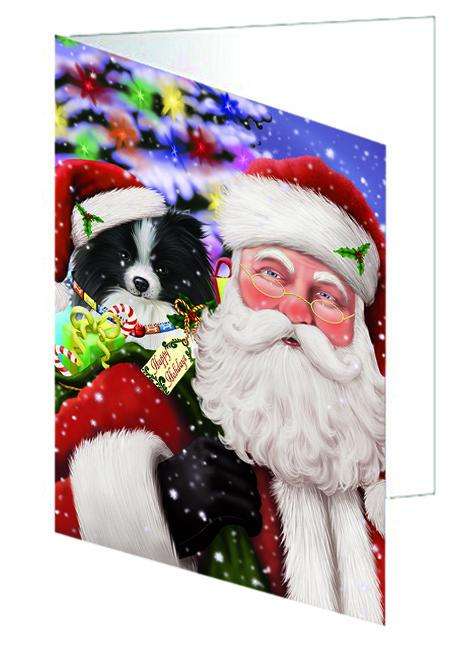 Santa Carrying Pomeranian Dog and Christmas Presents Handmade Artwork Assorted Pets Greeting Cards and Note Cards with Envelopes for All Occasions and Holiday Seasons GCD66044