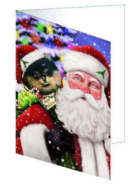 Santa Carrying Pomeranian Dog and Christmas Presents Handmade Artwork Assorted Pets Greeting Cards and Note Cards with Envelopes for All Occasions and Holiday Seasons GCD66047