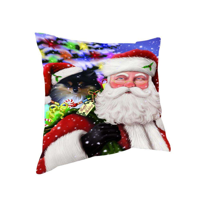 Santa Carrying Pomeranian Dog and Christmas Presents Pillow PIL72640