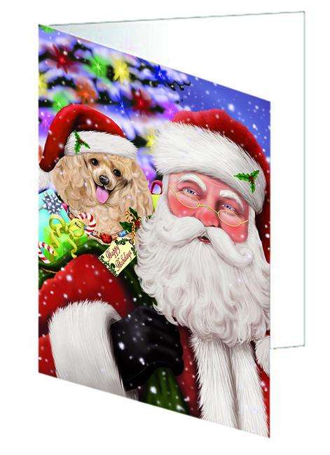 Santa Carrying Poodle Dog and Christmas Presents Handmade Artwork Assorted Pets Greeting Cards and Note Cards with Envelopes for All Occasions and Holiday Seasons GCD66050