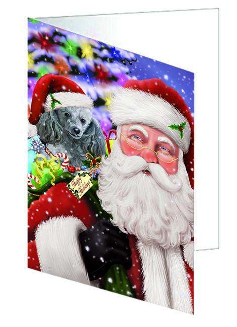 Santa Carrying Poodle Dog and Christmas Presents Handmade Artwork Assorted Pets Greeting Cards and Note Cards with Envelopes for All Occasions and Holiday Seasons GCD66053