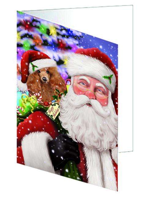 Santa Carrying Poodle Dog and Christmas Presents Handmade Artwork Assorted Pets Greeting Cards and Note Cards with Envelopes for All Occasions and Holiday Seasons GCD66056