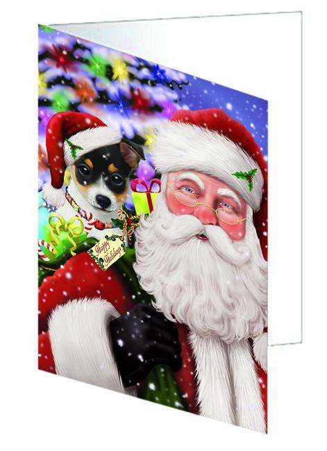 Santa Carrying Rat Terrier Dog and Christmas Presents Handmade Artwork Assorted Pets Greeting Cards and Note Cards with Envelopes for All Occasions and Holiday Seasons GCD66059