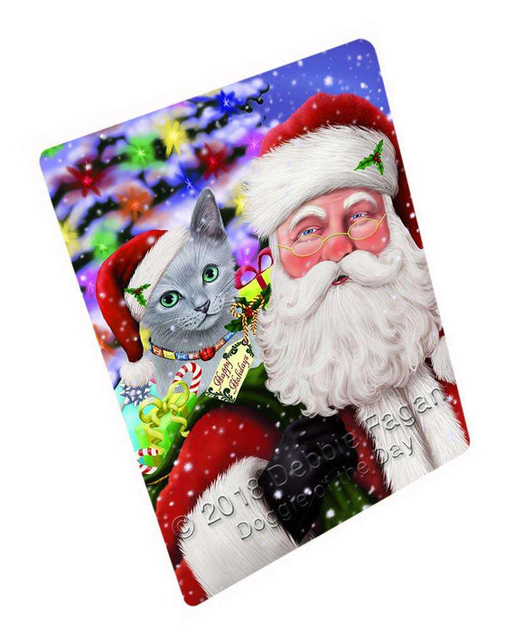Santa Carrying Russian Blue Cat and Christmas Presents Cutting Board C65547