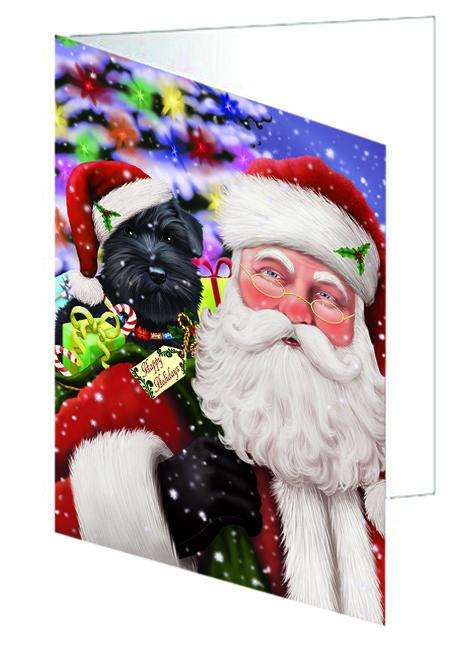 Santa Carrying Schnauzer Dog and Christmas Presents Handmade Artwork Assorted Pets Greeting Cards and Note Cards with Envelopes for All Occasions and Holiday Seasons GCD66065