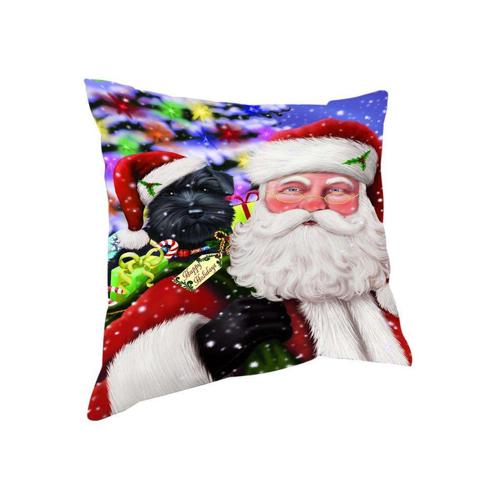 Santa Carrying Schnauzer Dog and Christmas Presents Pillow PIL72672