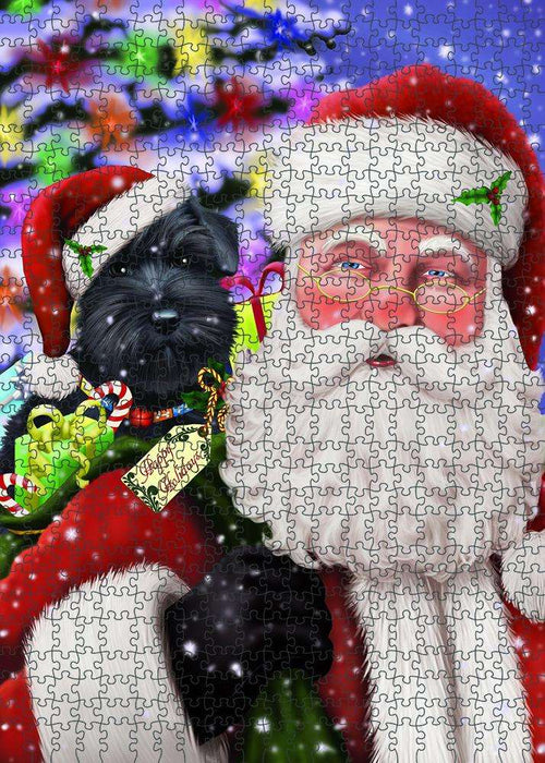 Santa Carrying Schnauzer Dog and Christmas Presents Puzzle with Photo Tin PUZL83204