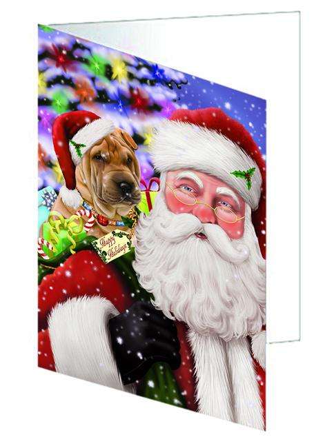 Santa Carrying Shar Pei Dog and Christmas Presents Handmade Artwork Assorted Pets Greeting Cards and Note Cards with Envelopes for All Occasions and Holiday Seasons GCD66068