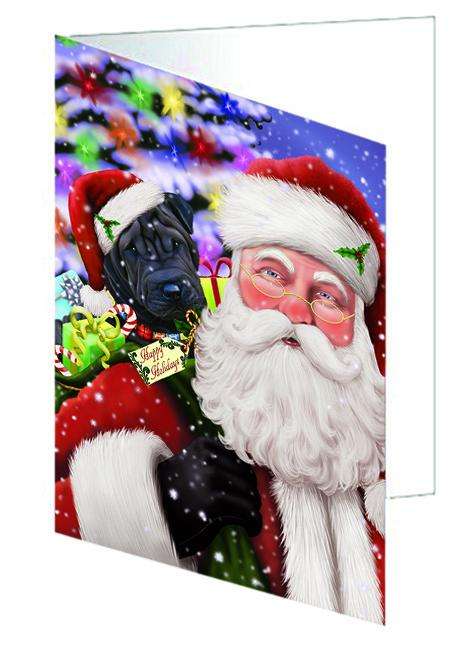 Santa Carrying Shar Pei Dog and Christmas Presents Handmade Artwork Assorted Pets Greeting Cards and Note Cards with Envelopes for All Occasions and Holiday Seasons GCD66071