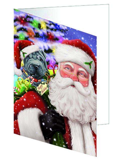 Santa Carrying Shar Pei Dog and Christmas Presents Handmade Artwork Assorted Pets Greeting Cards and Note Cards with Envelopes for All Occasions and Holiday Seasons GCD66074