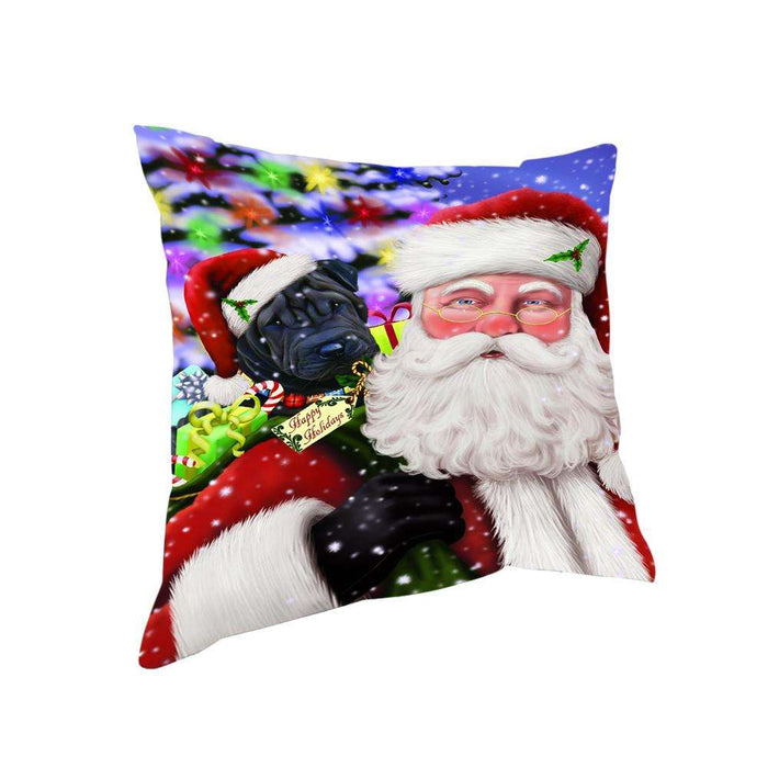 Santa Carrying Shar Pei Dog and Christmas Presents Pillow PIL72680