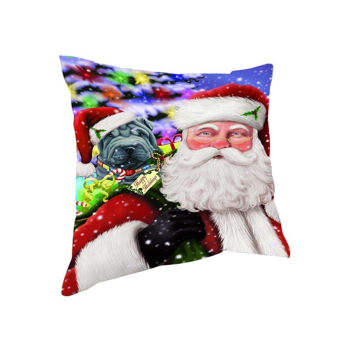 Santa Carrying Shar Pei Dog and Christmas Presents Pillow PIL72684