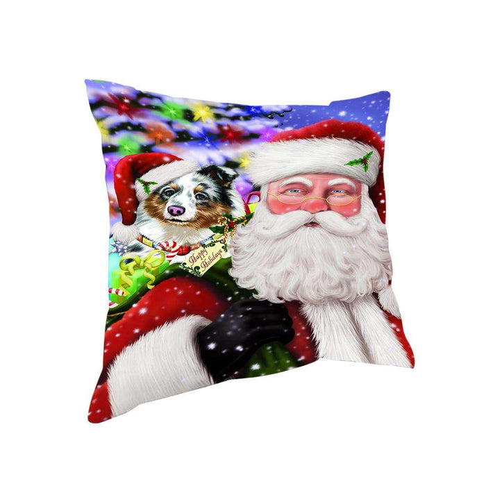 Santa Carrying Shetland Sheepdog and Christmas Presents Pillow PIL72688