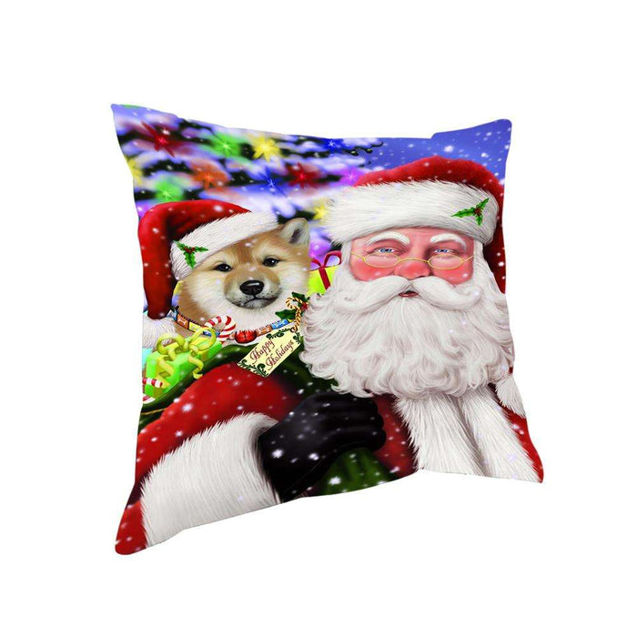 Santa Carrying Shiba Inu Dog and Christmas Presents Pillow PIL72696