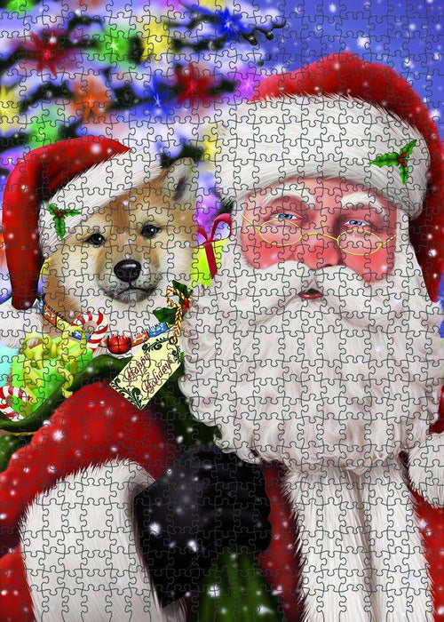 Santa Carrying Shiba Inu Dog and Christmas Presents Puzzle with Photo Tin PUZL83228