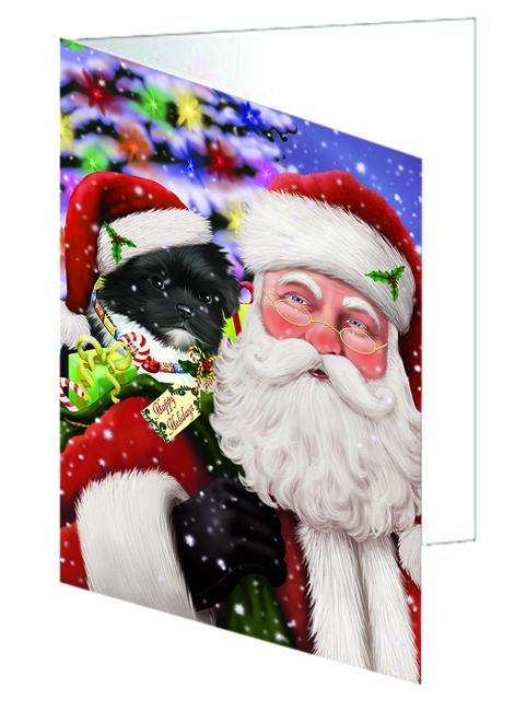 Santa Carrying Shih Tzu Dog and Christmas Presents Handmade Artwork Assorted Pets Greeting Cards and Note Cards with Envelopes for All Occasions and Holiday Seasons GCD66092