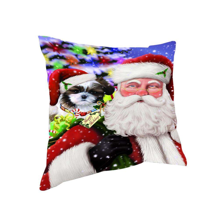 Santa Carrying Shih Tzu Dog and Christmas Presents Pillow PIL72704