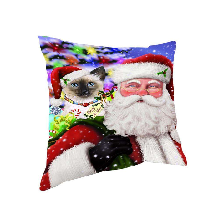 Santa Carrying Siamese Cat and Christmas Presents Pillow PIL71432