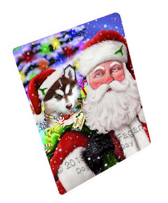 Santa Carrying Siberian Husky Dog and Christmas Presents Cutting Board C66510