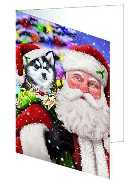 Santa Carrying Siberian Husky Dog and Christmas Presents Handmade Artwork Assorted Pets Greeting Cards and Note Cards with Envelopes for All Occasions and Holiday Seasons GCD66098