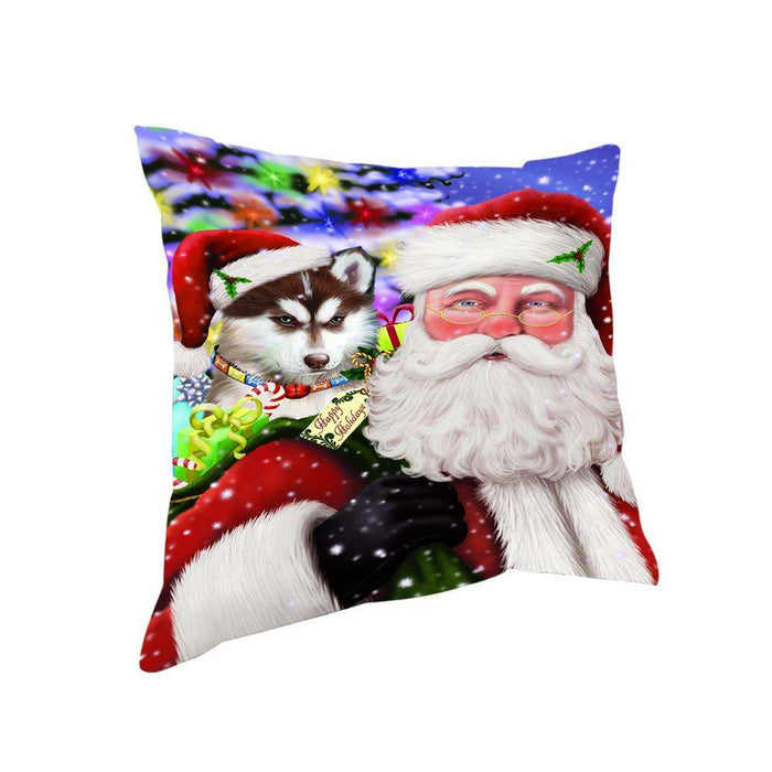 Santa Carrying Siberian Husky Dog and Christmas Presents Pillow PIL72712
