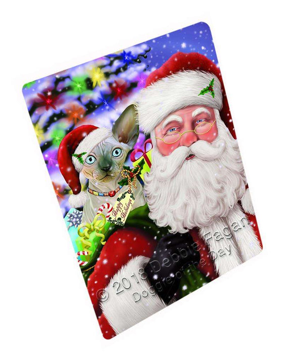 Santa Carrying Sphynx Cat and Christmas Presents Cutting Board C65559