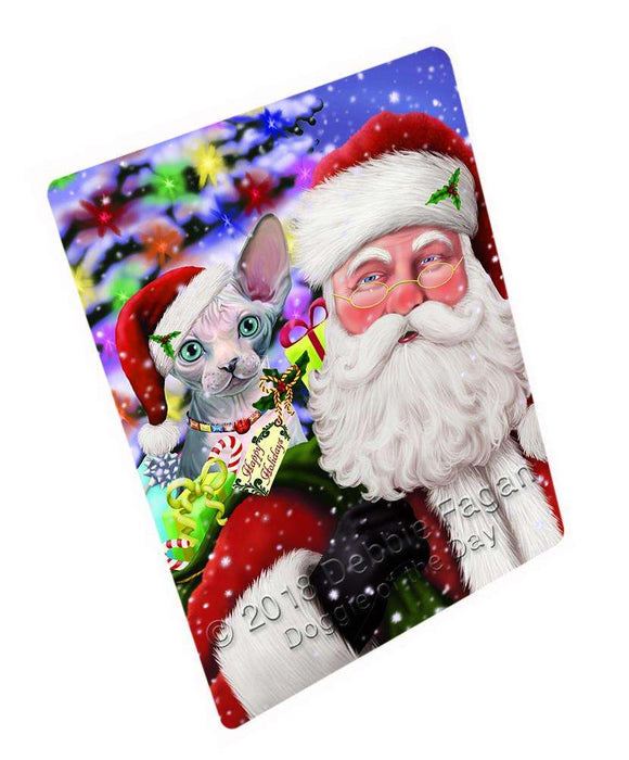 Santa Carrying Sphynx Cat and Christmas Presents Cutting Board C65562