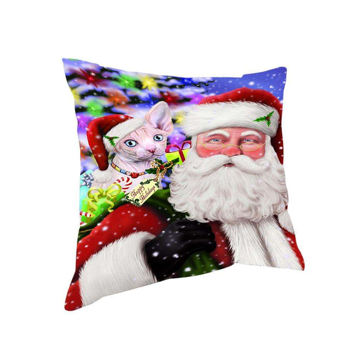 Santa Carrying Sphynx Cat and Christmas Presents Pillow PIL71436