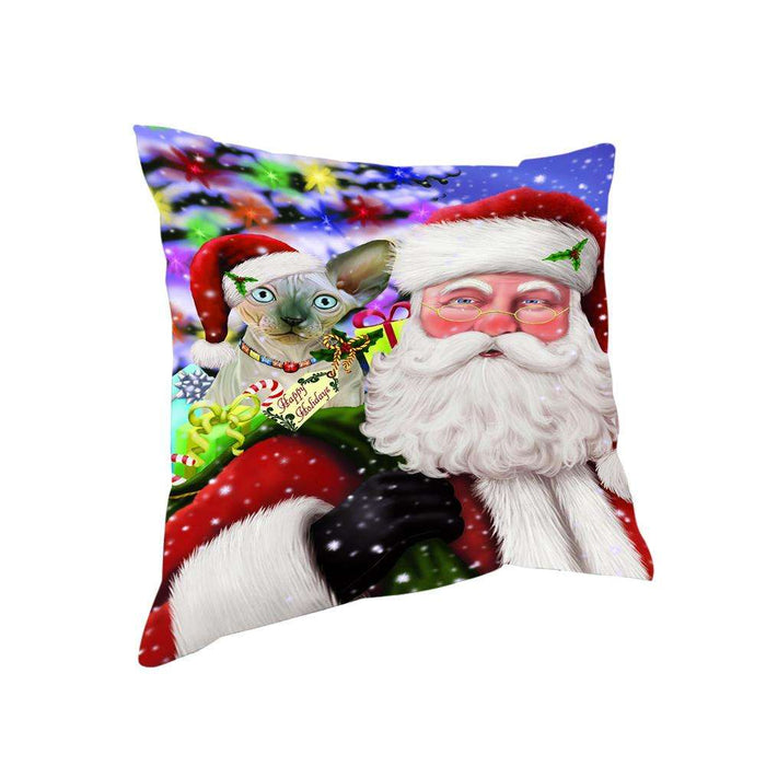 Santa Carrying Sphynx Cat and Christmas Presents Pillow PIL71444