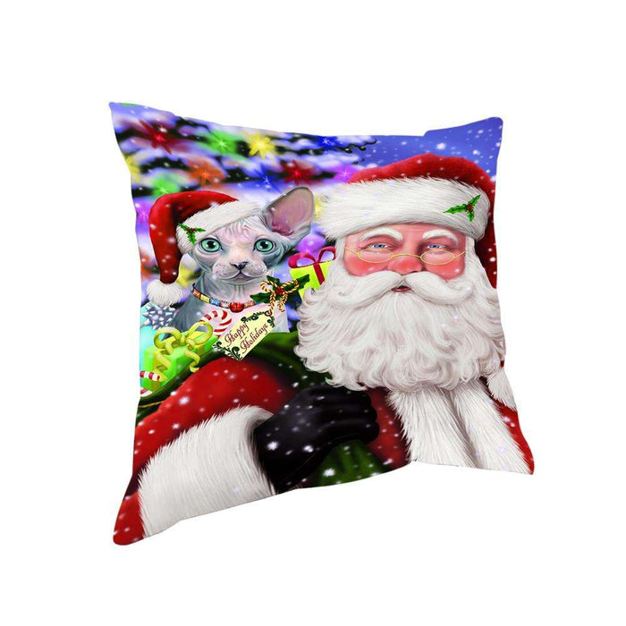 Santa Carrying Sphynx Cat and Christmas Presents Pillow PIL71448