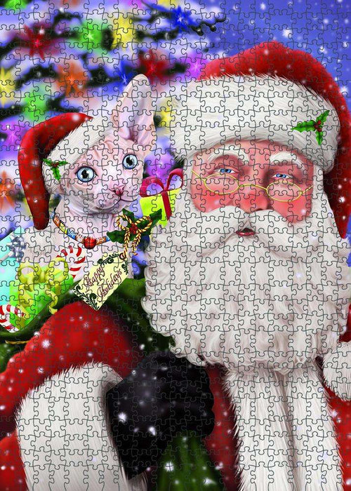 Santa Carrying Sphynx Cat and Christmas Presents Puzzle with Photo Tin PUZL81968