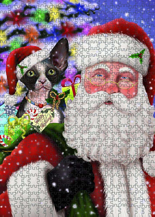 Santa Carrying Sphynx Cat and Christmas Presents Puzzle with Photo Tin PUZL81972