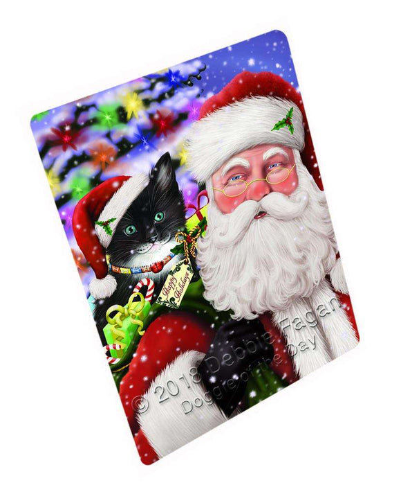 Santa Carrying Tuxedo Cat and Christmas Presents Cutting Board C65565