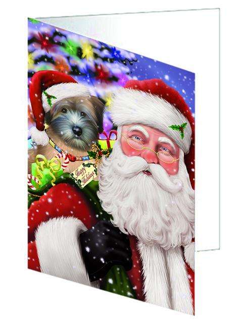 Santa Carrying Wheaten Terrier Dog and Christmas Presents Handmade Artwork Assorted Pets Greeting Cards and Note Cards with Envelopes for All Occasions and Holiday Seasons GCD65153