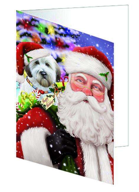 Santa Carrying Wheaten Terrier Dog and Christmas Presents Handmade Artwork Assorted Pets Greeting Cards and Note Cards with Envelopes for All Occasions and Holiday Seasons GCD65159