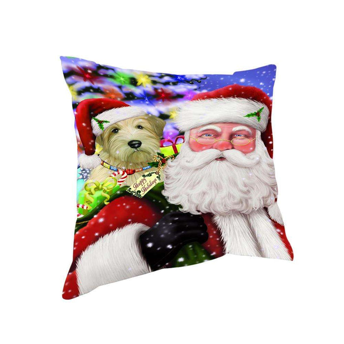 Santa Carrying Wheaten Terrier Dog and Christmas Presents Pillow PIL71460