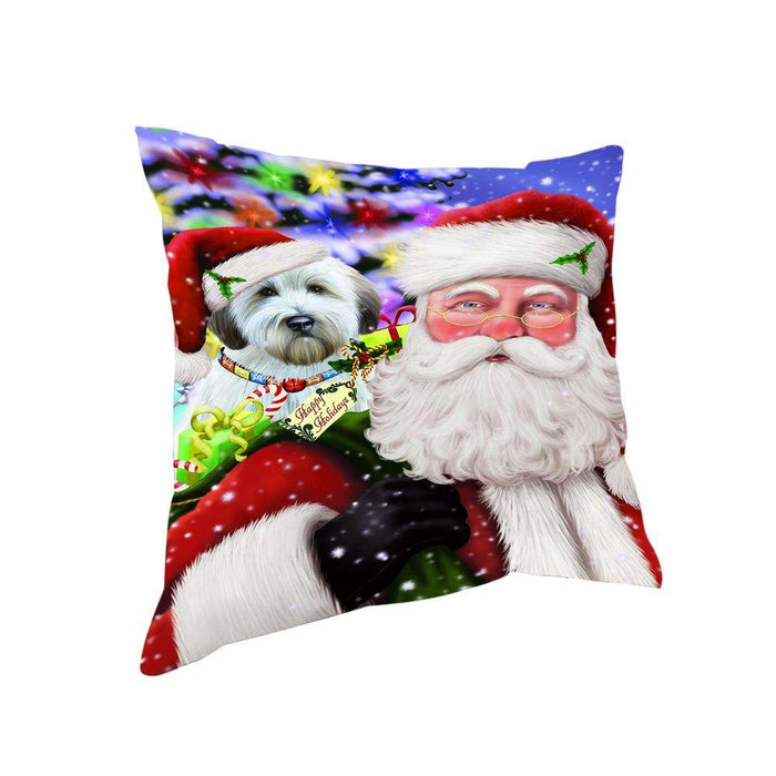 Santa Carrying Wheaten Terrier Dog and Christmas Presents Pillow PIL71464