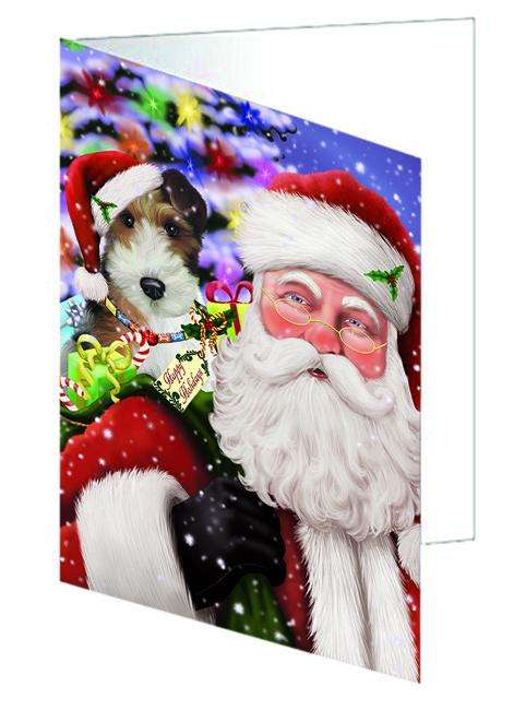 Santa Carrying Wire Fox Terrier Dog and Christmas Presents Handmade Artwork Assorted Pets Greeting Cards and Note Cards with Envelopes for All Occasions and Holiday Seasons GCD65165
