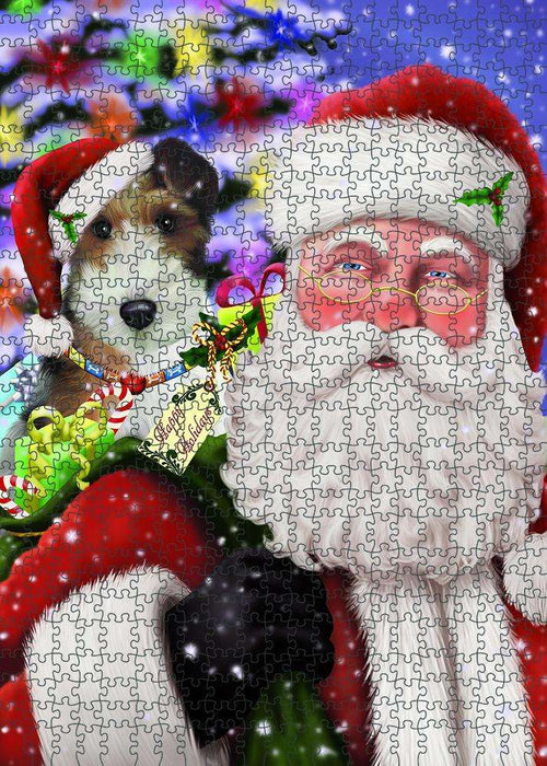 Santa Carrying Wire Fox Terrier Dog and Christmas Presents Puzzle with Photo Tin PUZL82004
