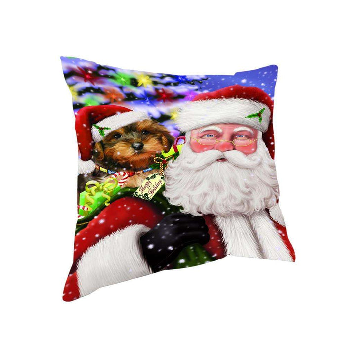 Santa Carrying Yorkipoo Dog and Christmas Presents Pillow PIL71480