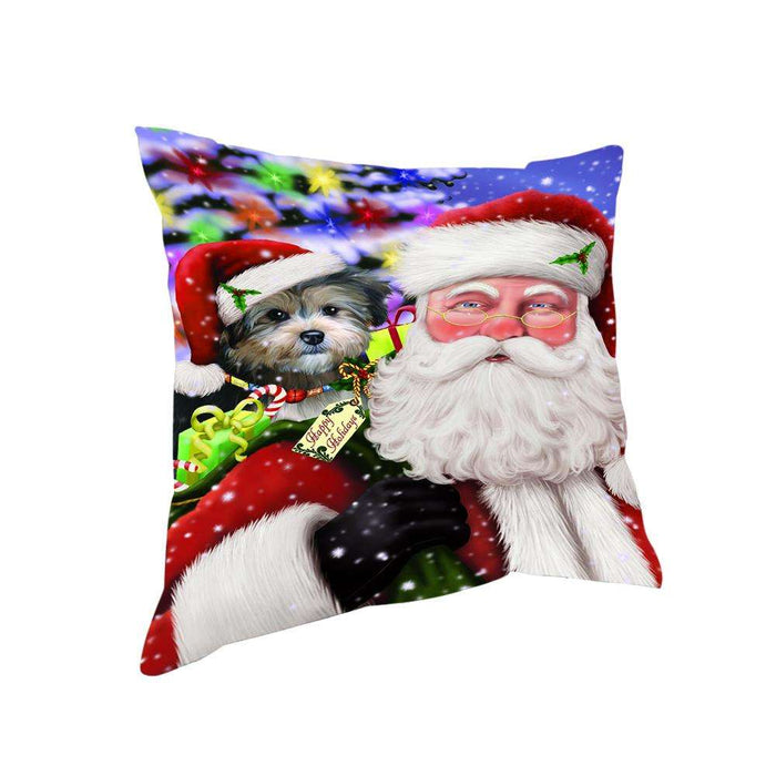 Santa Carrying Yorkipoo Dog and Christmas Presents Pillow PIL71488