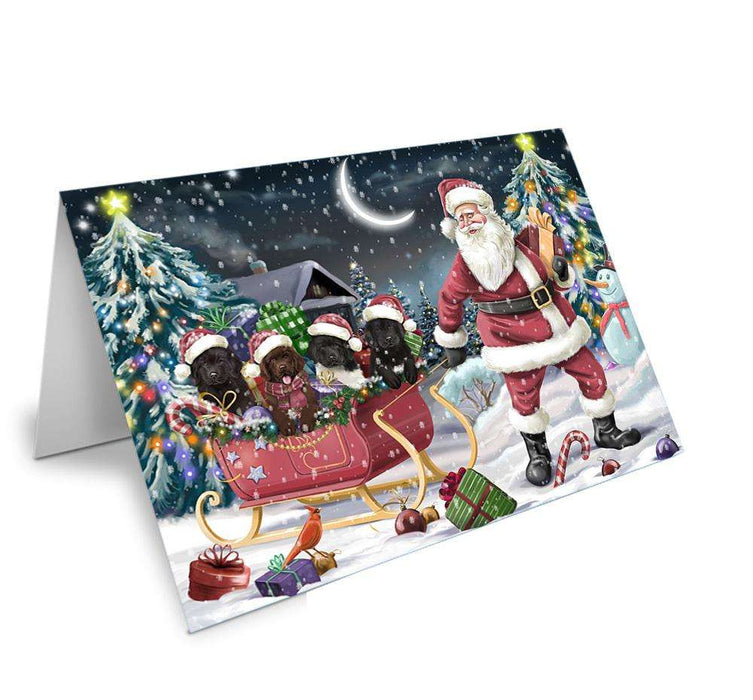 Santa Sled Christmas Happy Holidays Newfoundland Dogs Handmade Artwork Assorted Pets Greeting Cards and Note Cards with Envelopes for All Occasions and Holiday Seasons GCD67163