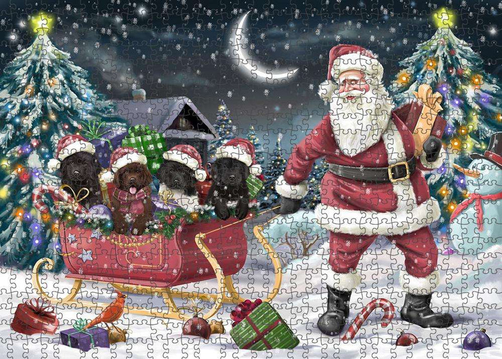 Santa Sled Christmas Happy Holidays Newfoundland Dogs Puzzle with Photo Tin PUZL84668