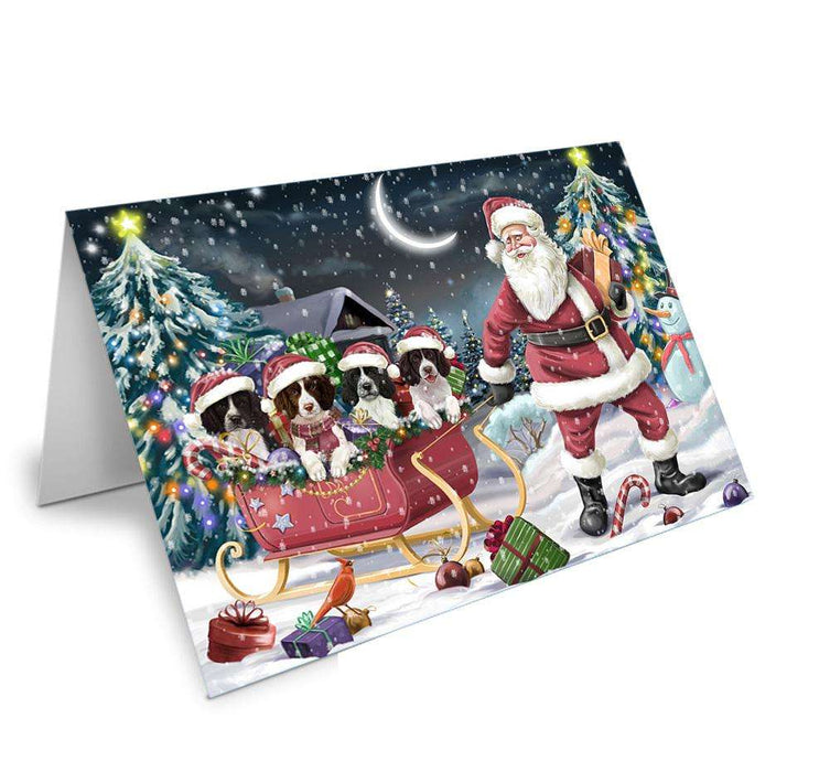 Santa Sled Christmas Happy Holidays Springer Spaniels Dog Handmade Artwork Assorted Pets Greeting Cards and Note Cards with Envelopes for All Occasions and Holiday Seasons GCD67172